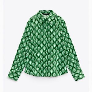 Zara green retro collared long sleeve shirt small